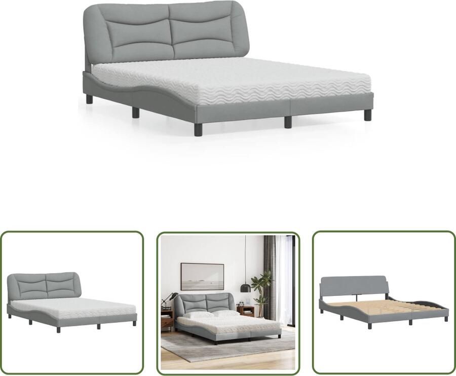 The Living Store Bed met Schuimmatras 160 x 200 x 17 cm Multiplex lattenbodem Slaapcomfort Bed Frame Boxspring Tweepersoonsbed Mattress