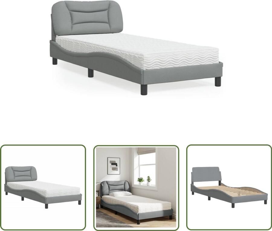 VidaXL Bed Frame Slaapcomfort Bed met matras Hvar stof lichtgrijs 90x200 cm Boxspring Tweepersoonsbed Enkelpersoonlig Bed