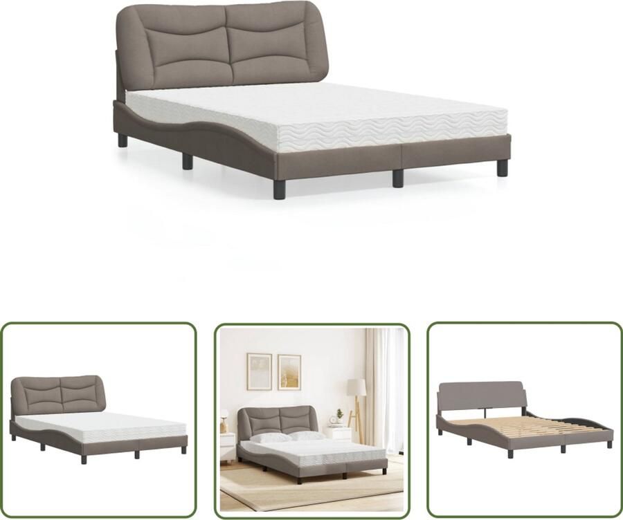 VidaXL Bed Frame Slaapcomfort Bed met matras Hvar stof taupe 140x200 cm Boxspring Tweepersoonsbed King Size Bed
