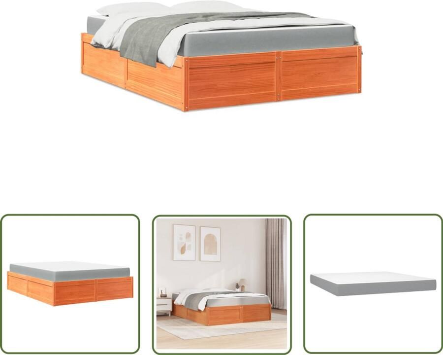 VidaXL Bed met matras massief grenenhout wasbruin 140x200 cm Slaapcomfort Bed Frame Grenenhouten Bed Boxspring Tweepersoonsbed