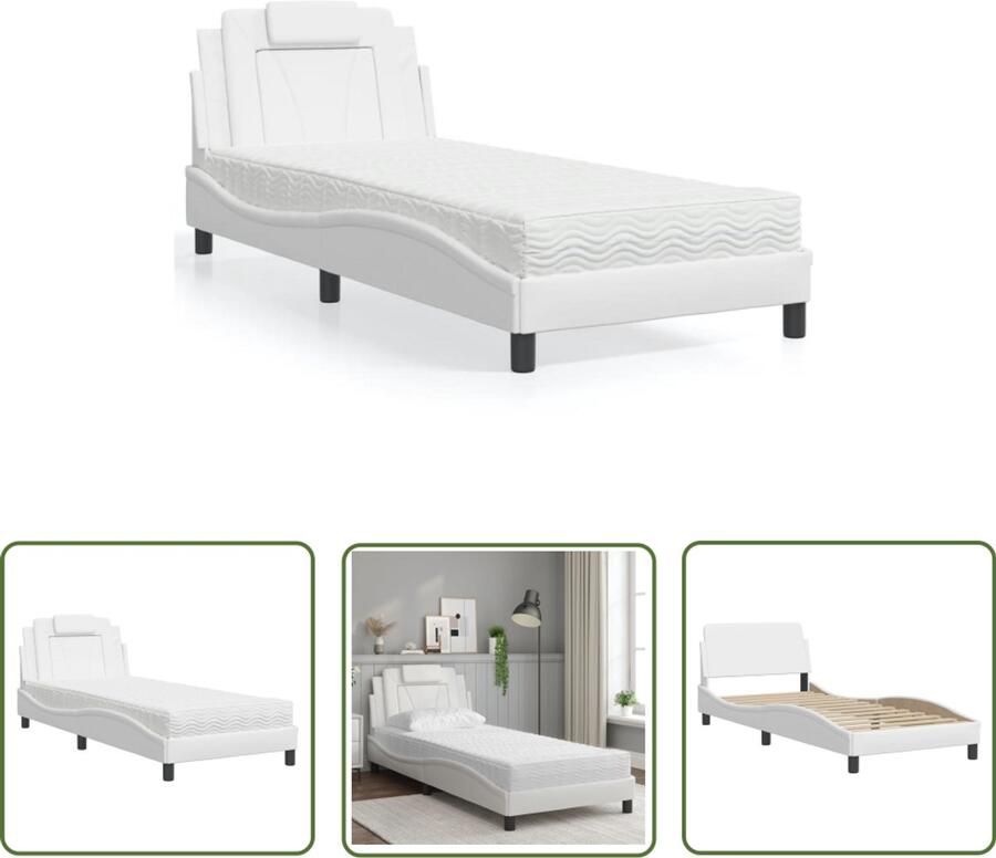 VidaXL Bed Frame Slaapcomfort Bed Viana met matras kunstleer wit 80x200 cm Boxspring Tweepersoonsbed Witte Bedden