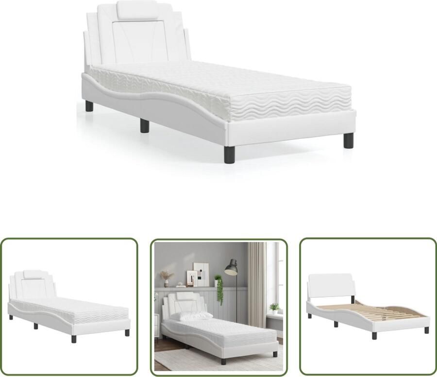 VidaXL Bed Frame Slaapcomfort Bed Viana met matras kunstleer wit 90x200 cm Boxspring Tweepersoonsbed Kunstleder Bed