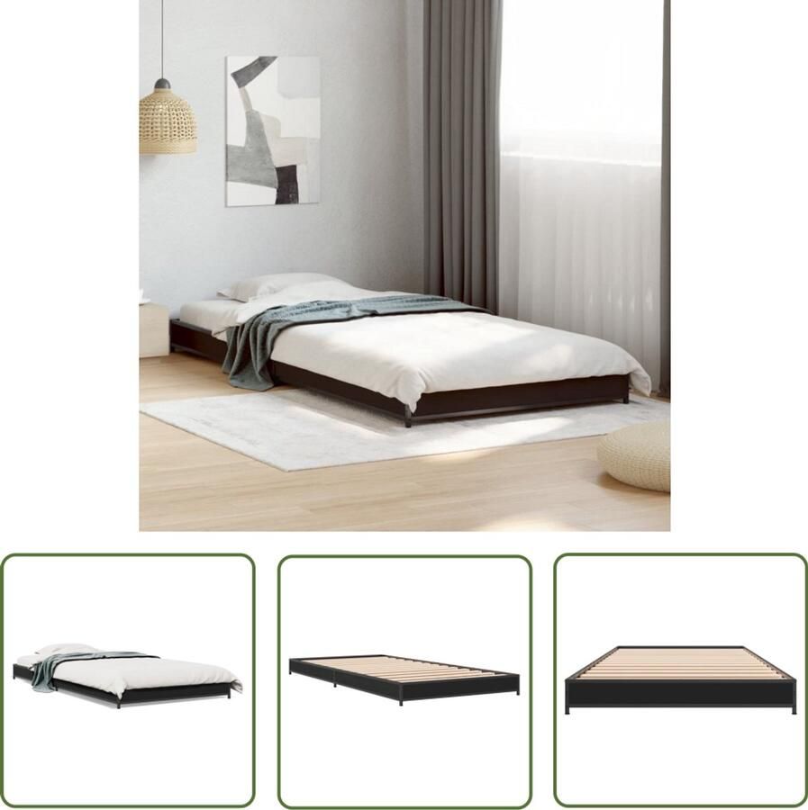 VidaXL Bed Frame Slaapcomfort Bedframe bewerkt hout en metaal zwart 90x190 cm Houten Bed Zwarte Bed Tweepersoonsbed