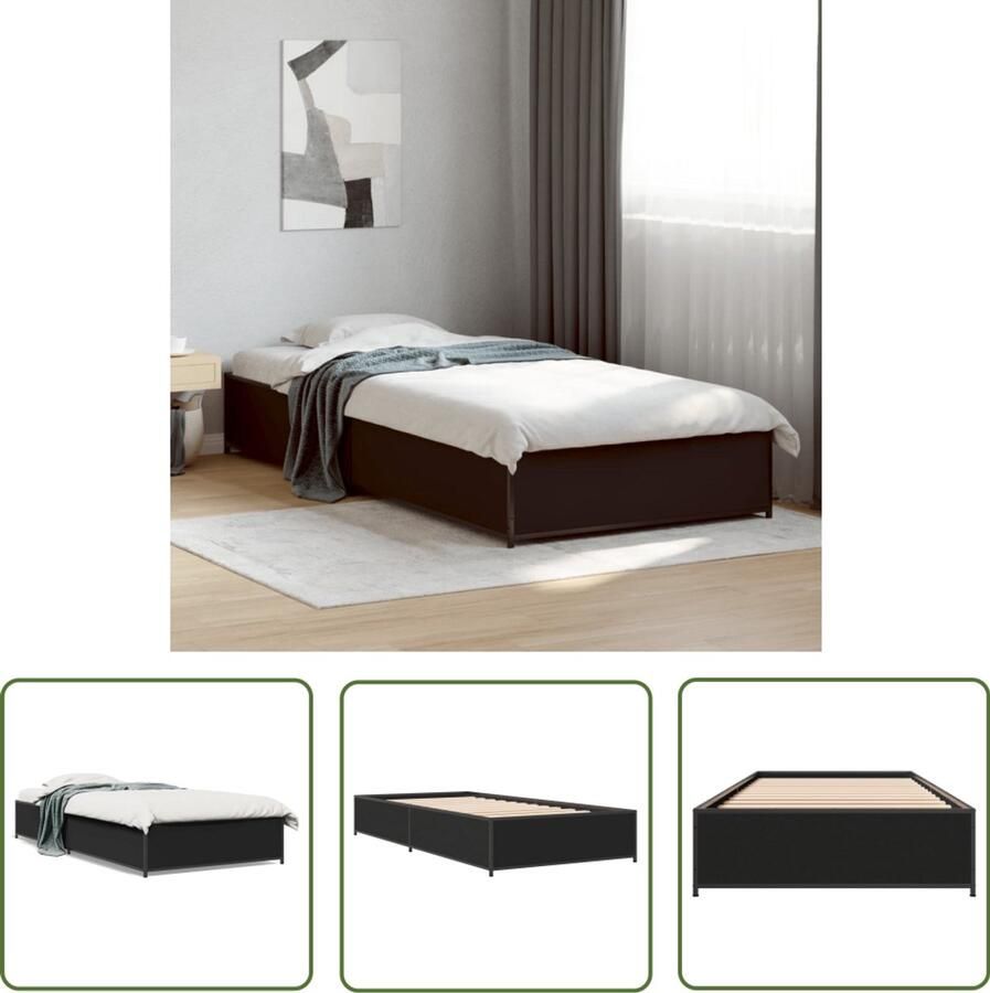 VidaXL Bed Frame Slaapcomfort Bedframe bewerkt hout en metaal zwart 90x200 cm Houten Bed Zwart Bed Compact Bed