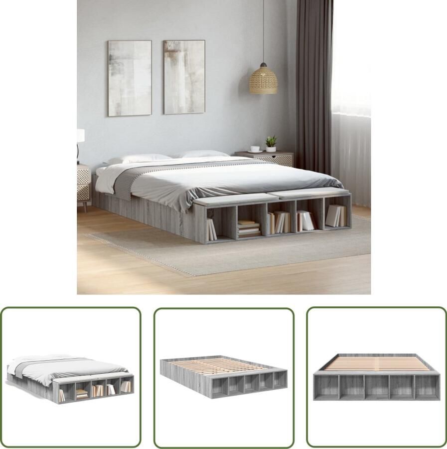 VidaXL Bed Frame Slaapcomfort Bedframe bewerkt hout grijs sonoma eikenkleurig 150x200 cm Houten Bed Grijze Bed Sonome Eiken