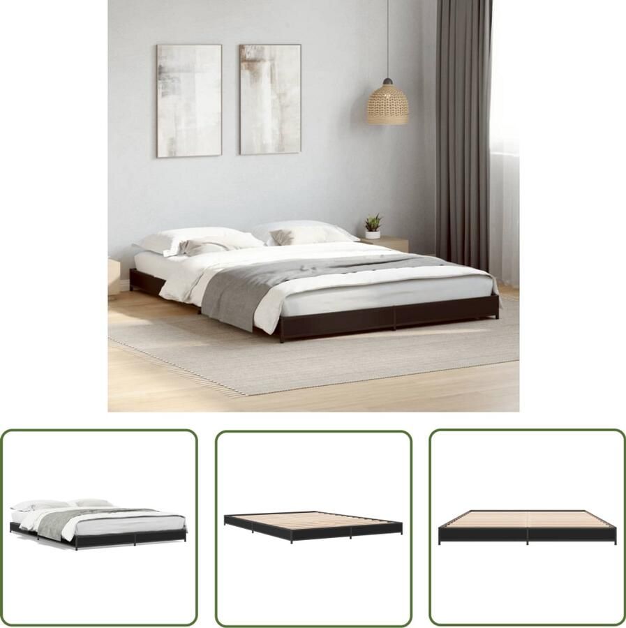 VidaXL Bed Frame Slaapcomfort Bedframe bewerkt hout metaal zwart 120x190 cm Houten Bed Zwart Bed Tweepersoonsbed