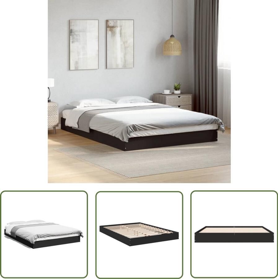 VidaXL Bed Frame Slaapcomfort Bedframe bewerkt hout zwart 120x190 cm Houten Bed Modern Bed Compact Bed