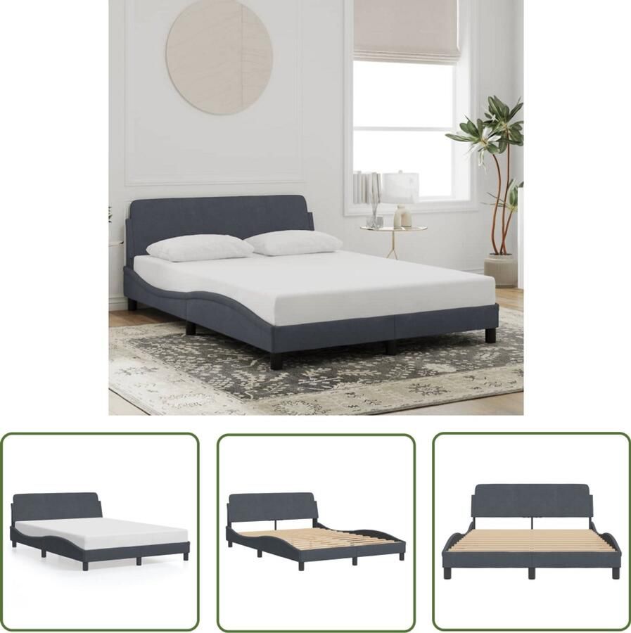 VidaXL Bedframe Dover 120x200 cm fluweel donkergrijs Slaapcomfort Bed Frame Boxspring Donkere Kleuren Design Bed