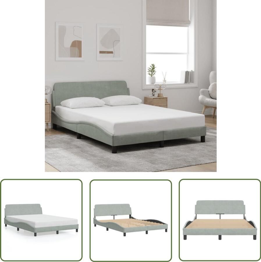 VidaXL Bedframe Dover 140x200 cm fluweel lichtgrijs Slaapcomfort Bed Frame Boxspring Tweepersoonsbed Fluweel Bed