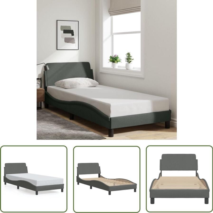 VidaXL Bedframe Dover 80x200 cm stof donkergrijs Slaapcomfort Bed Frame Donkere Kleuren Modern Design Stoffen Bed