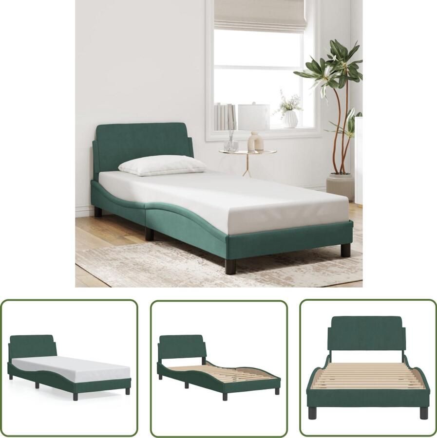 VidaXL Bed Frame Slaapcomfort Bedframe Dover 90x190 cm fluweel donkergroen Boxspring Tweepersoonsbed Donkere Kleuren