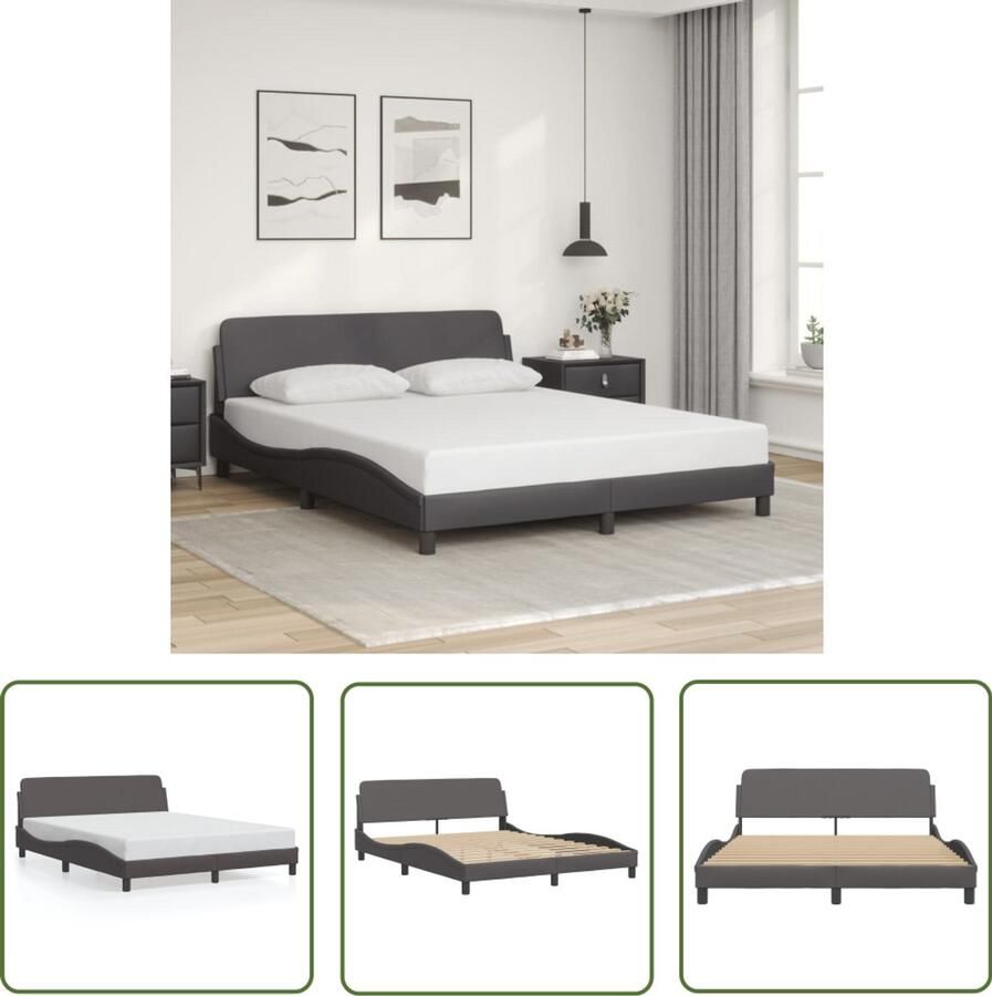 VidaXL Bed Frame Slaapcomfort Bedframe Dover kunstleer grijs 160x200 cm Boxspring Tweepersoonsbed Design Bed