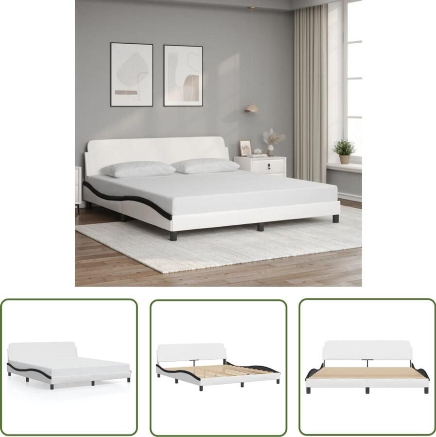 VidaXL Bedframe Dover kunstleer wit en zwart 180x200 cm Slaapcomfort Bed Frame Boxspring King Size Bed Tweepersoonsbed
