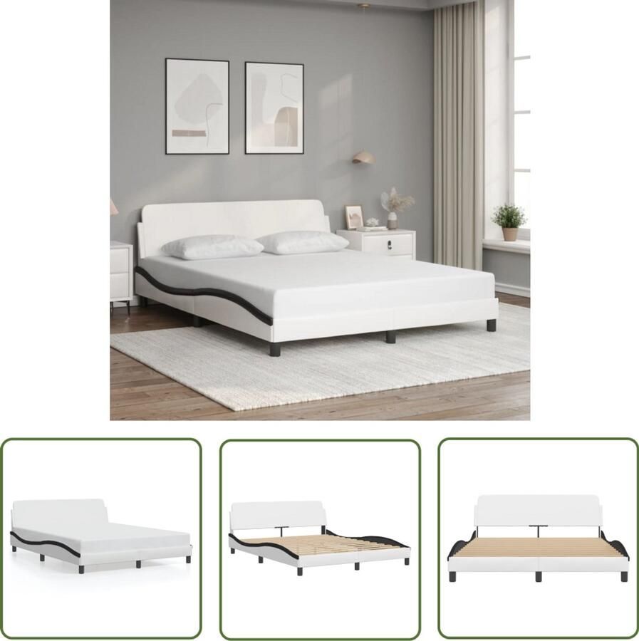 VidaXL Bedframe Dover kunstleer zwart en wit 160x200 cm Slaapcomfort Bed Frame Boxspring Tweepersoonsbed King Size Bed