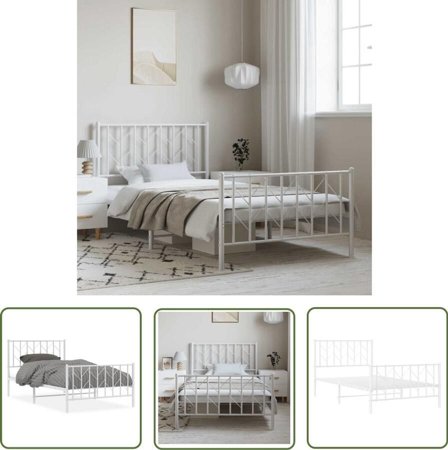 VidaXL Bed Frame Slaapcomfort Bedframe met hoofd- en voeteneinde metaal wit 100x200 cm Boxspring Tweepersoonsbed Metalen Bedframe