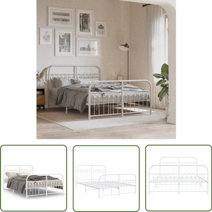 VidaXL Bed Frame Slaapcomfort Bedframe met hoofd- en voeteneinde metaal wit 140x190 cm Boxspring Tweepersoonsbed Staal Bed