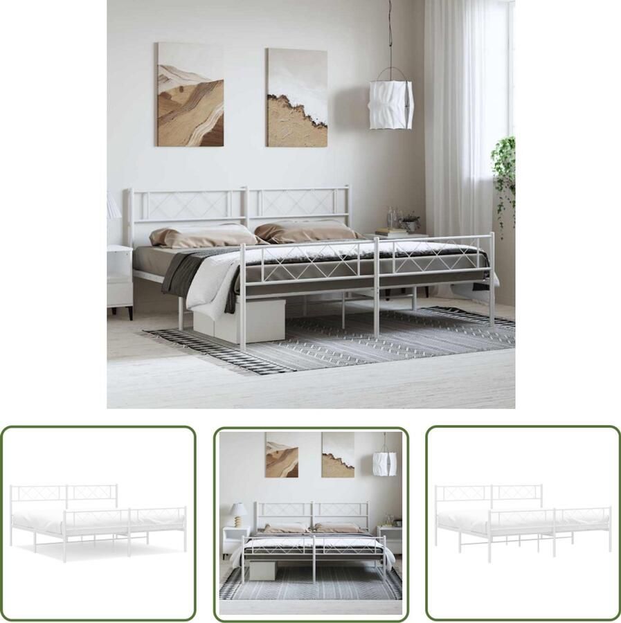 VidaXL Bed Frame Slaapcomfort Bedframe met hoofd- en voeteneinde metaal wit 183x213 cm Boxspring Tweepersoonsbed Metalen Bed