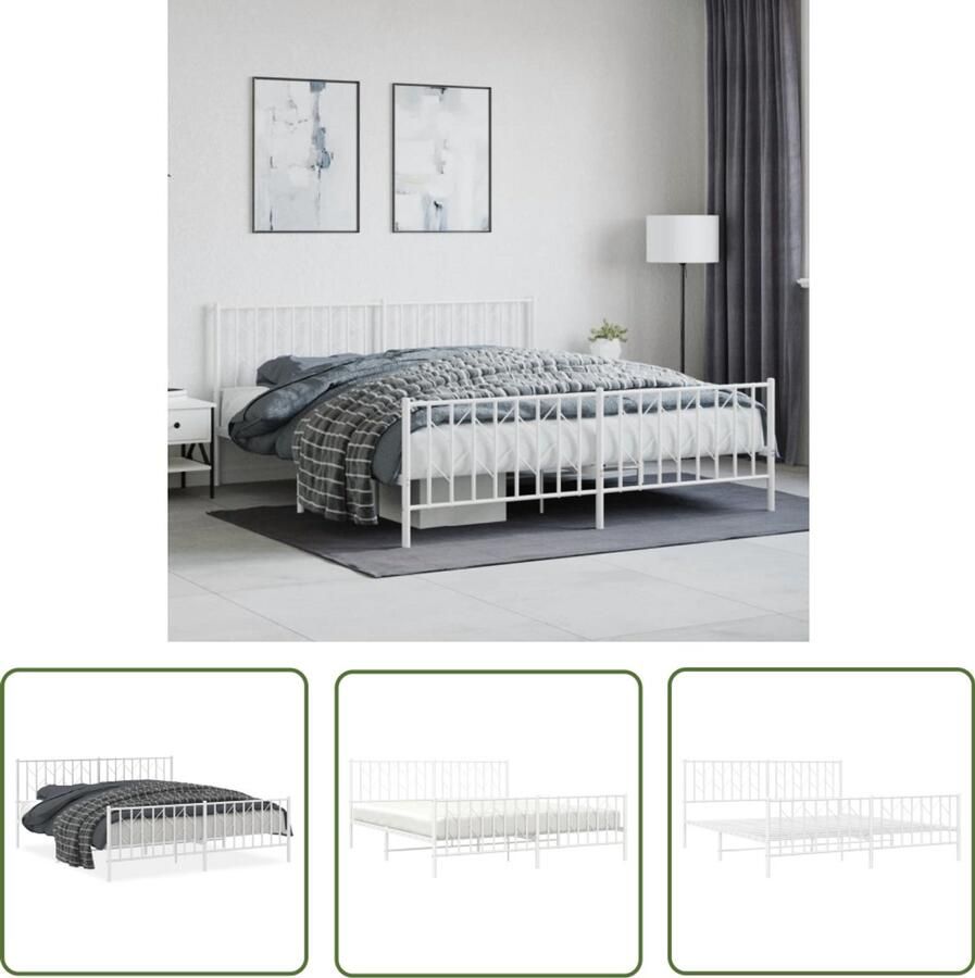 VidaXL Bedframe met hoofd- en voeteneinde metaal wit 183x213 cm Slaapcomfort Bed Frame Boxspring Tweepersoonsbed King Size Bed