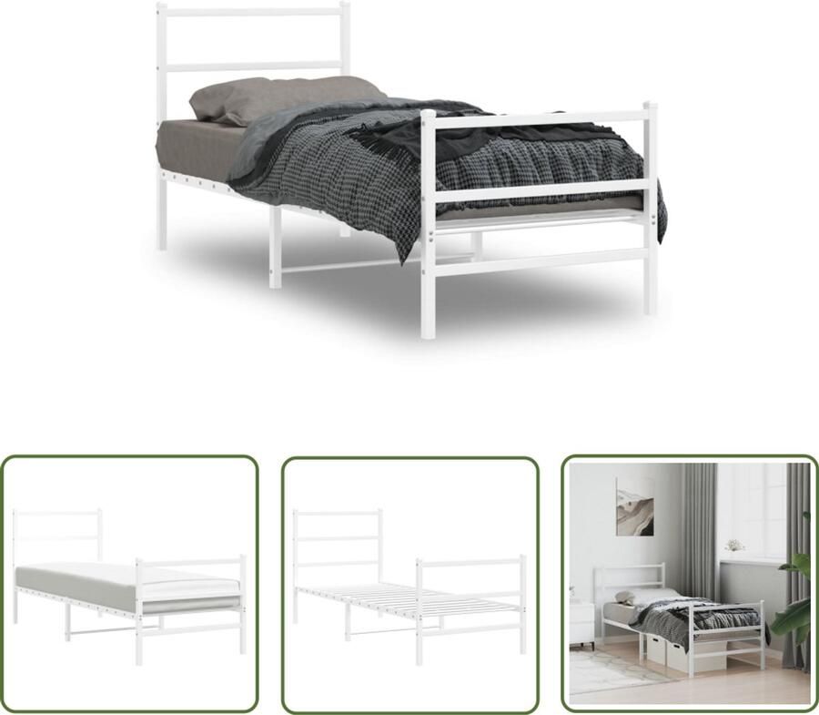 VidaXL Bed Frame Slaapcomfort Bedframe met hoofd- en voeteneinde metaal wit 75x190 cm Bedbasis Staal Bedframe Wit Bedframe