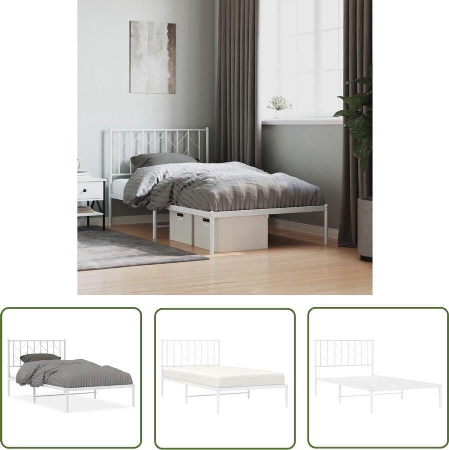 VidaXL Bedframe met hoofdbord metaal wit 100x190 cm Slaapcomfort Bed Frame Boxspring Hoofdbord Staal Bedframe