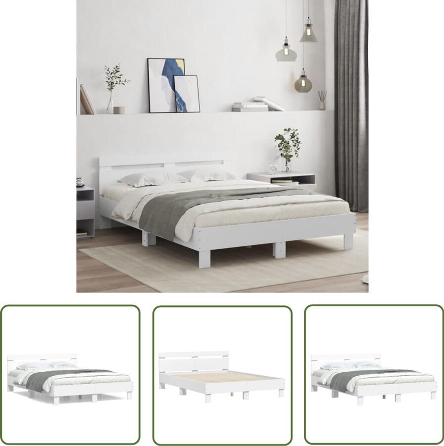 VidaXL Bed Frame Slaapcomfort Bedframe met hoofdeinde bewerkt hout wit 150x200 cm Houten Bed Enkelpersoonsbed Tweepersoonsbed