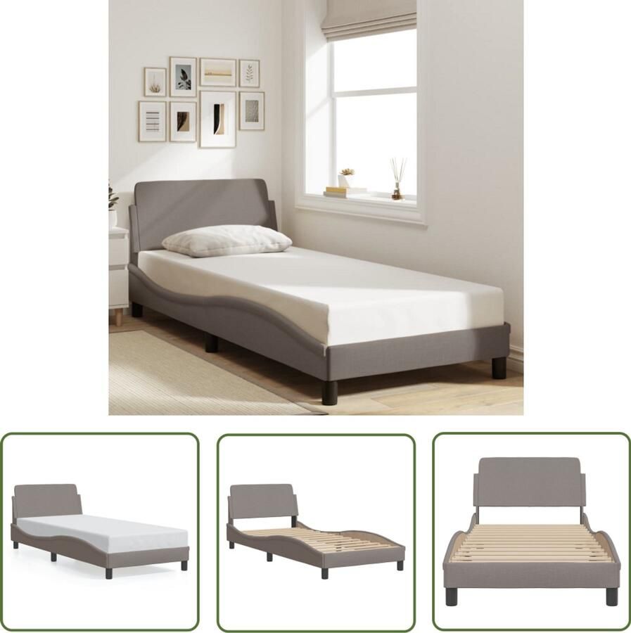 VidaXL Bed Frame Slaapcomfort Bedframe met hoofdeinde Dover 80x200 cm stof taupe Tweepersoonsbed Boxspring Taupecleur