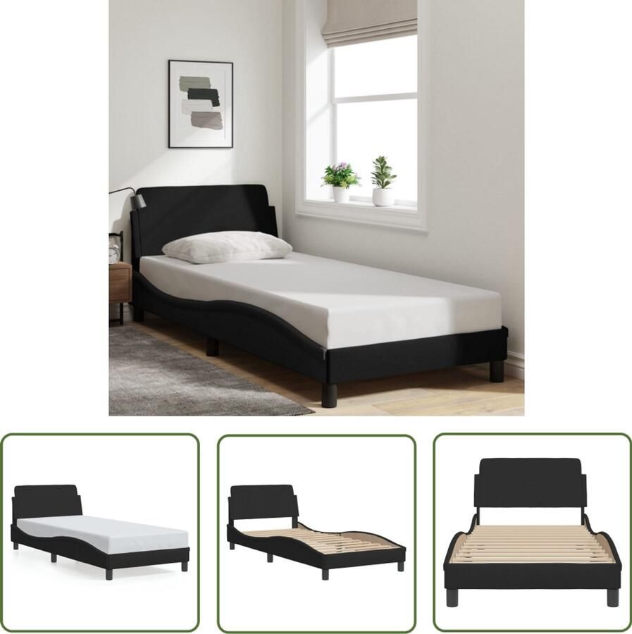 VidaXL Bedframe met hoofdeinde Dover 90x200 cm stof zwart Slaapcomfort Bed Frame Boxspring Tweepersoonsbed King Size Bed