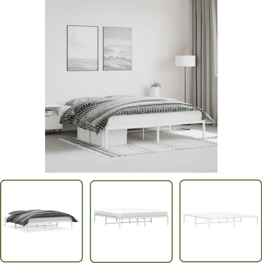 VidaXL Bedframe metaal wit 183x213 cm Slaapcomfort Bed Frame Metalen Bed Wit Bedframe King Size Bed