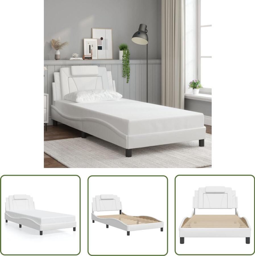 VidaXL Bed Frame Slaapcomfort Bedframe Viana zonder matras kunstleer wit 100x200 cm Boxspring Hoofdbord Kunstleder