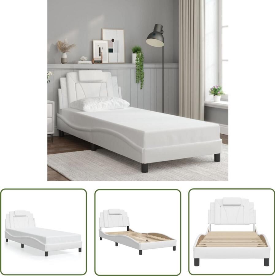 VidaXL Bed Frame Slaapcomfort Bedframe Viana zonder matras kunstleer wit 80x200 cm Boxspring Hoofdbord Kunstleder
