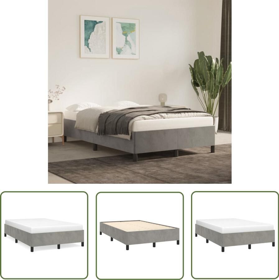 VidaXL Bedframe Grijs Fluweel Bedframe zonder matras 120x190 cm fluweel lichtgrijs Tweepersoons Bedframe King Size Bedframe Hoofdbord Bedframe