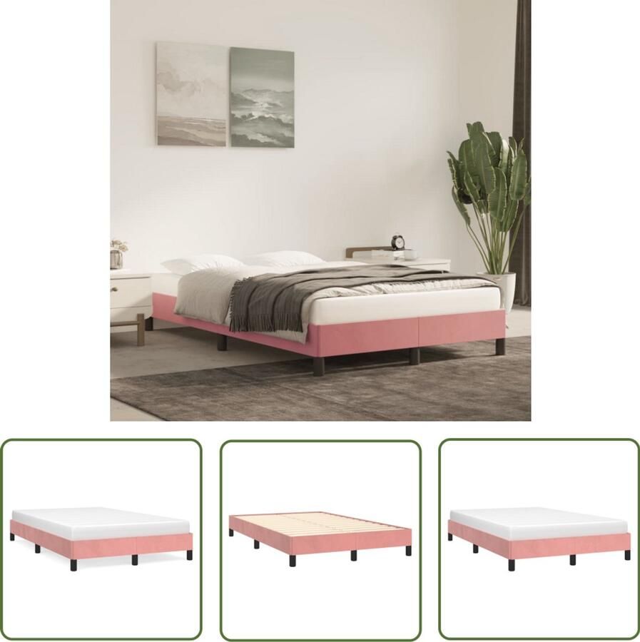 VidaXL Bed Frame Slaapcomfort Bedframe zonder matras 120x190 cm fluweel roze Tweepersoonsbed Rozerood Bed Fluweel Bed