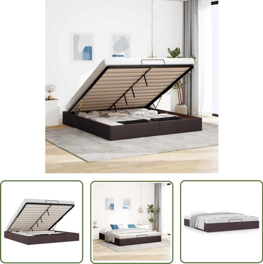 VidaXL Bed Frame Slaapcomfort Bedframe zonder matras 160x200 cm stof donkerbruin Hoofdbord Boxspring Tweepersoonsbed