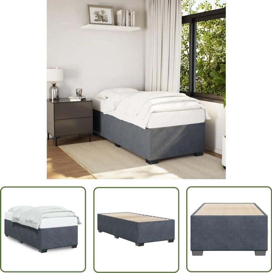 VidaXL Bed Frame Slaapcomfort Bedframe zonder matras 80x200 cm fluweel donkergrijs Tweepersoonsbed Donkere Kleuren Fluweel Bed