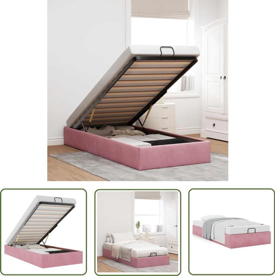 VidaXL Bed Frame Slaapcomfort Bedframe zonder matras 90x200 cm fluweel roze Fluweel Bed Rozerood Bed Hoofdbord