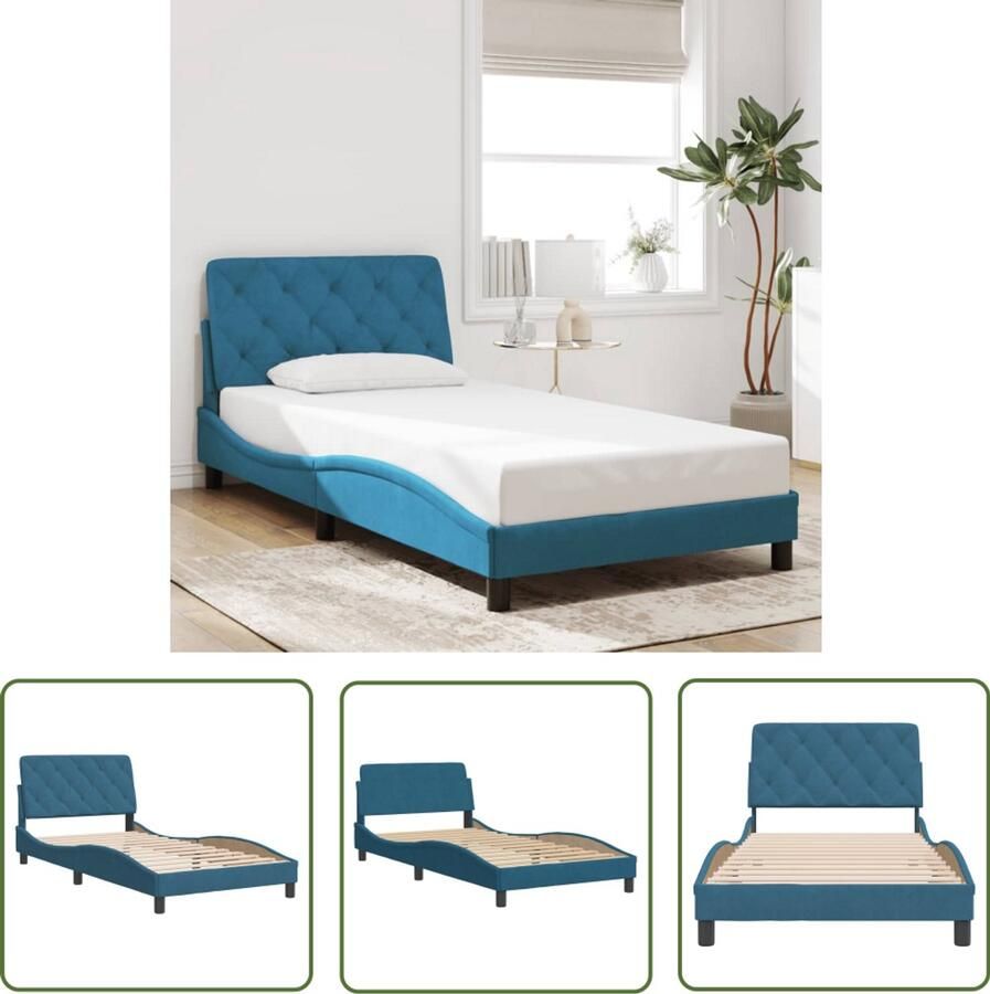 VidaXL Bed Frame Slaapcomfort Bedframe zonder matras fluweel blauw 100x200 cm Boxspring Tweepersoonsbed Hoofdbord