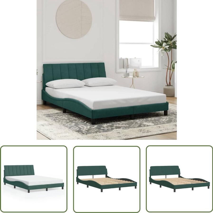 VidaXL Bed Frame Slaapcomfort Bedframe zonder matras Hanko 120x200 cm fluweel donkergroen Boxspring Tweepersoonsbed Donkere Kleuren