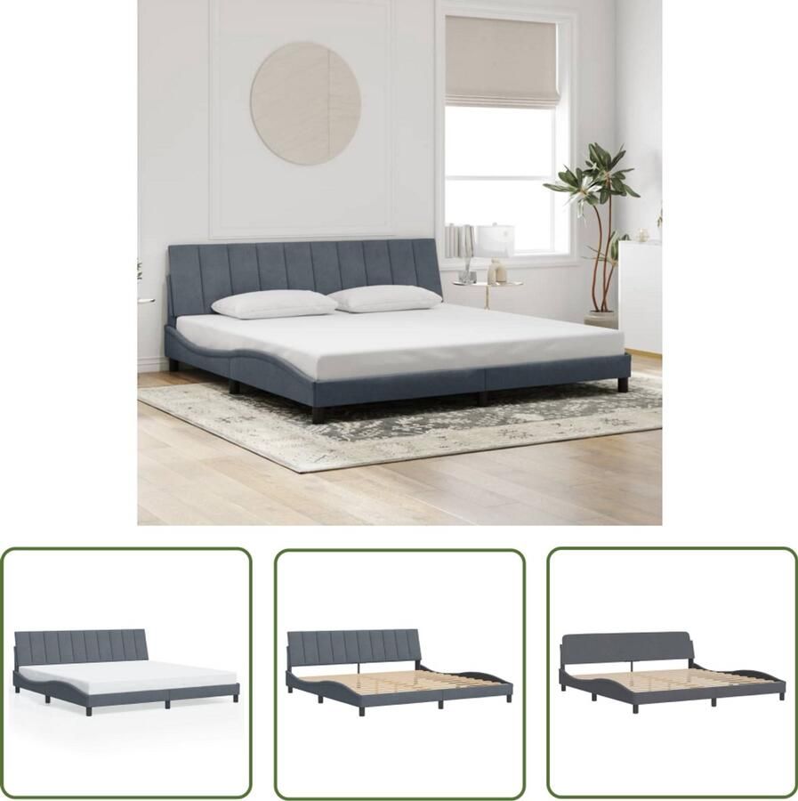 VidaXL Bed Frame Slaapcomfort Bedframe zonder matras Hanko 200x200 cm fluweel donkergrijs Boxspring Tweepersoonsbed Donkere Kleuren
