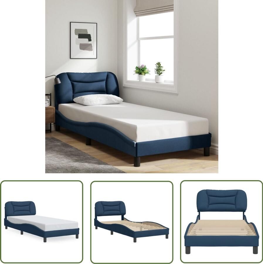 VidaXL Bed Frame Slaapcomfort Bedframe zonder matras Hvar 90x200 cm stof blauw Boxspring Tweepersoonsbed Blauwe Kamerdecoratie