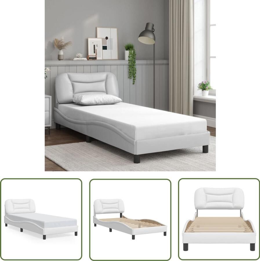 VidaXL Bed Frame Slaapcomfort Bedframe zonder matras Hvar kunstleer wit 90x200 cm Hoofdbord Kunstleder Bed Witte Bed