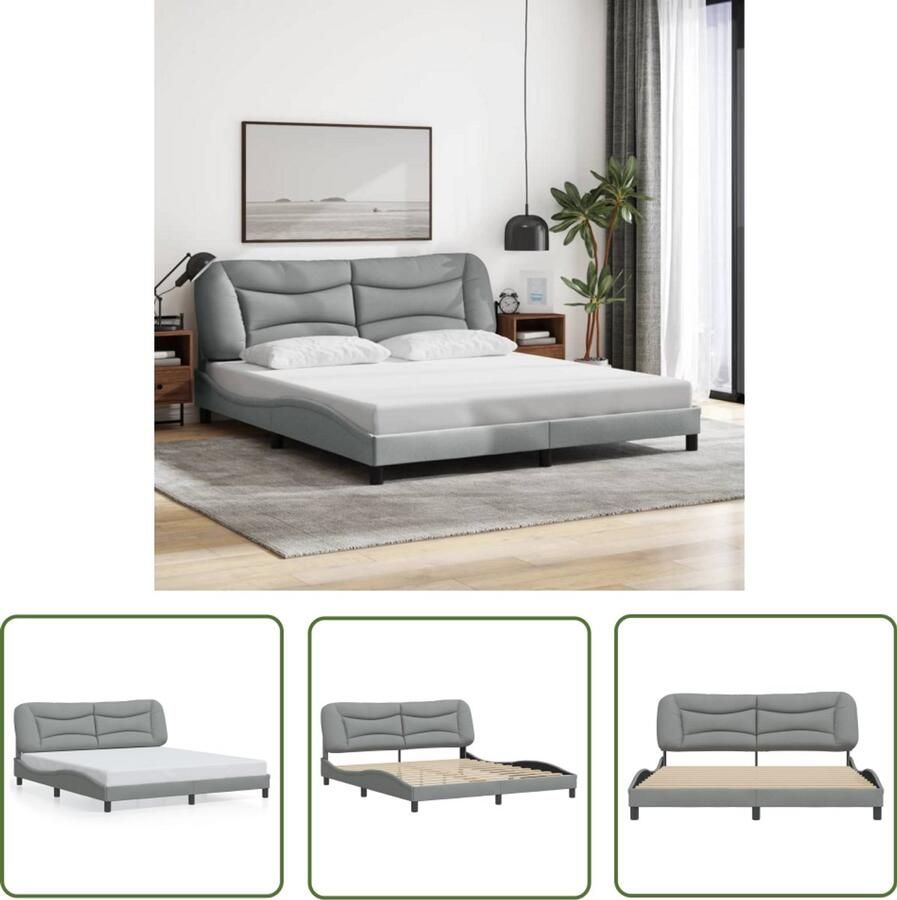 VidaXL Bed Frame Slaapcomfort Bedframe zonder matras Hvar stof lichtgrijs 180x200 cm Boxspring Tweepersoonsbed Grijs Bed