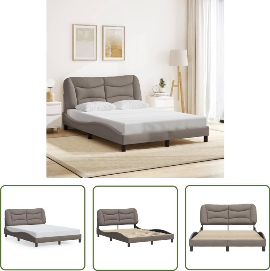 VidaXL Bed Frame Slaapcomfort Bedframe zonder matras Hvar stof taupe 140x200 cm Boxspring Tweepersoonsbed Hoofdbord