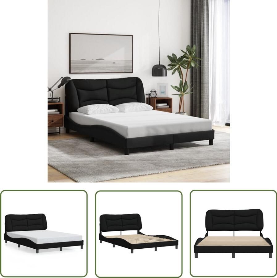 VidaXL Bedframe zonder matras Hvar stof zwart 140x190 cm Slaapcomfort Bed Frame Boxspring Tweepersoonsbed Design Bed