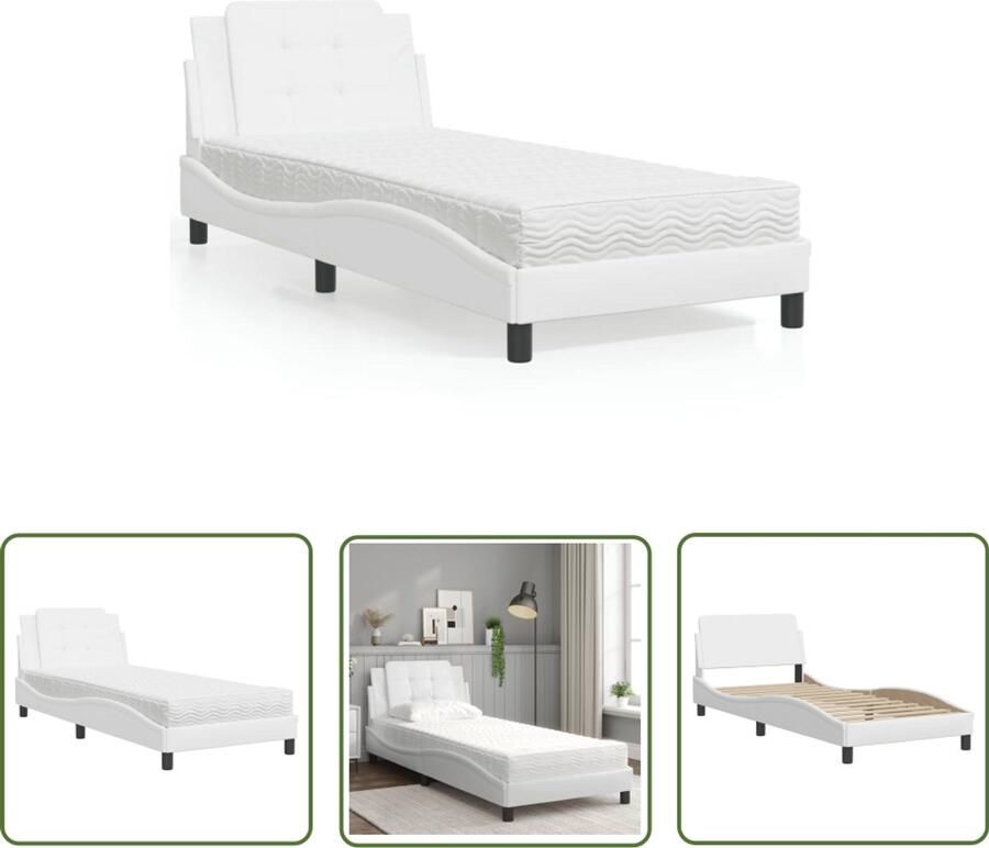VidaXL Bed Frame Slaapcomfort Bedframe zonder matras Zadar kunstleer wit 80x200 cm Boxspring Tweepersoonsbed Witte Bedden