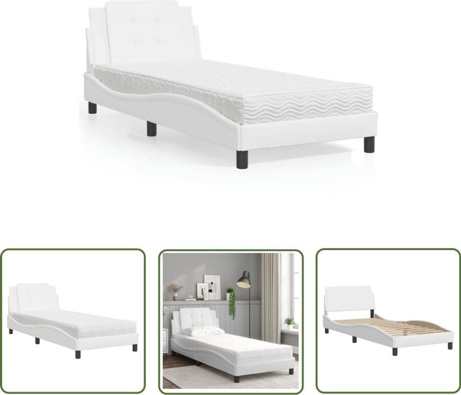 VidaXL Bed Frame Slaapcomfort Bedframe zonder matras Zadar kunstleer wit 90x200 cm Boxspring Tweepersoonsbed Kunstleder Bed