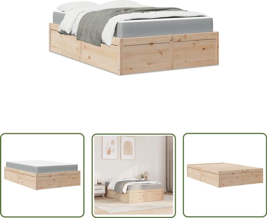 VidaXL Bed Frame Slaapkamers Bed met matras massief grenenhout 140x190 cm Houten Bed Grenenhouten Bed Tweepersoonsbed
