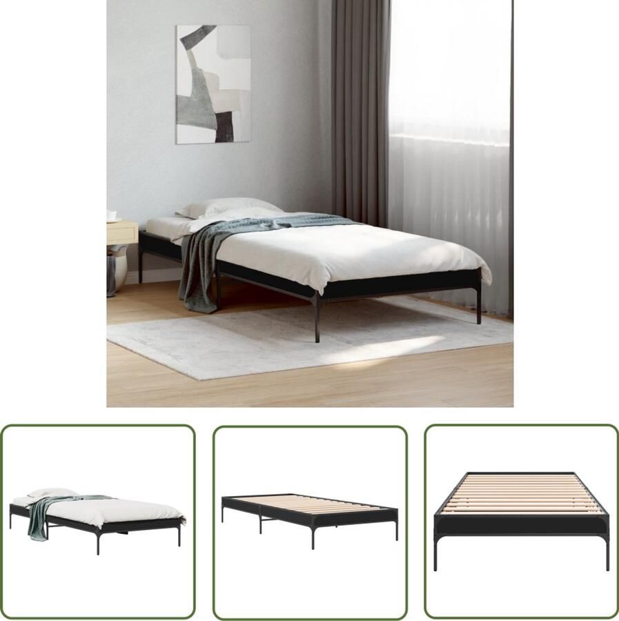 VidaXL Bed Frame Slaapkamers Bedframe bewerkt hout en metaal zwart 75x190 cm Houten Bed Modern Bed Compact Bed