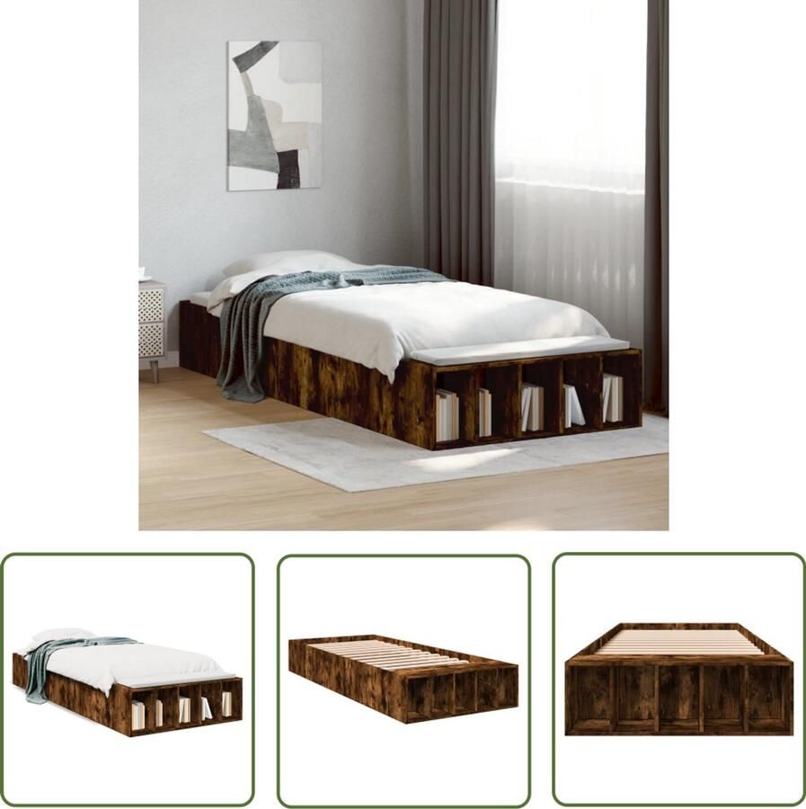 VidaXL Bed Frame Slaapkamers Bedframe bewerkt hout gerookt eikenkleurig 75x190 cm Houten Bed Bruine Bed Vintage Bed