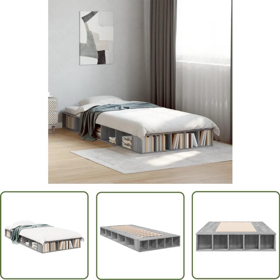 VidaXL Bed Frame Slaapkamers Bedframe bewerkt hout grijs sonoma eikenkleurig 75x190 cm Houten Bed Grijze Bed Sonoma Eiken