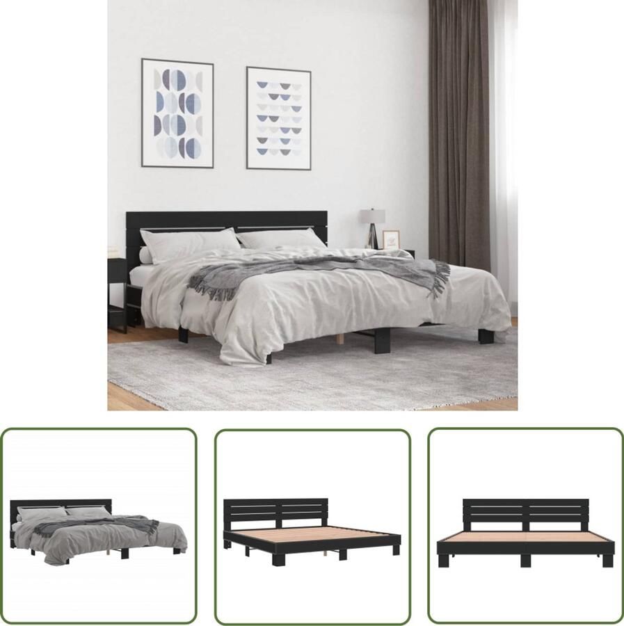 VidaXL Bed Frame Slaapkamers Bedframe bewerkt hout metaal zwart 180x200 cm Houten Bed Metalen Bed Zwarte Bed